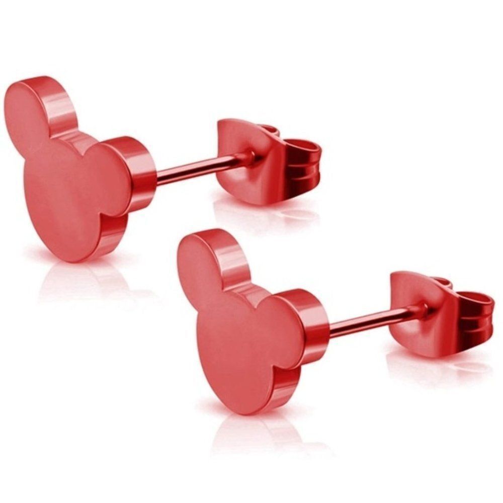 Red 316L Stainless Steel Mickey Mouse Silhouette Post Back Stud Earrings